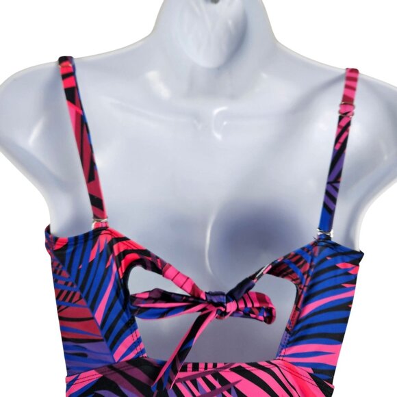 Eomenie Womens Med Push Up Wrap Tummy Control One-Piece Swimsuit Tropical Print - Picture 7 of 13